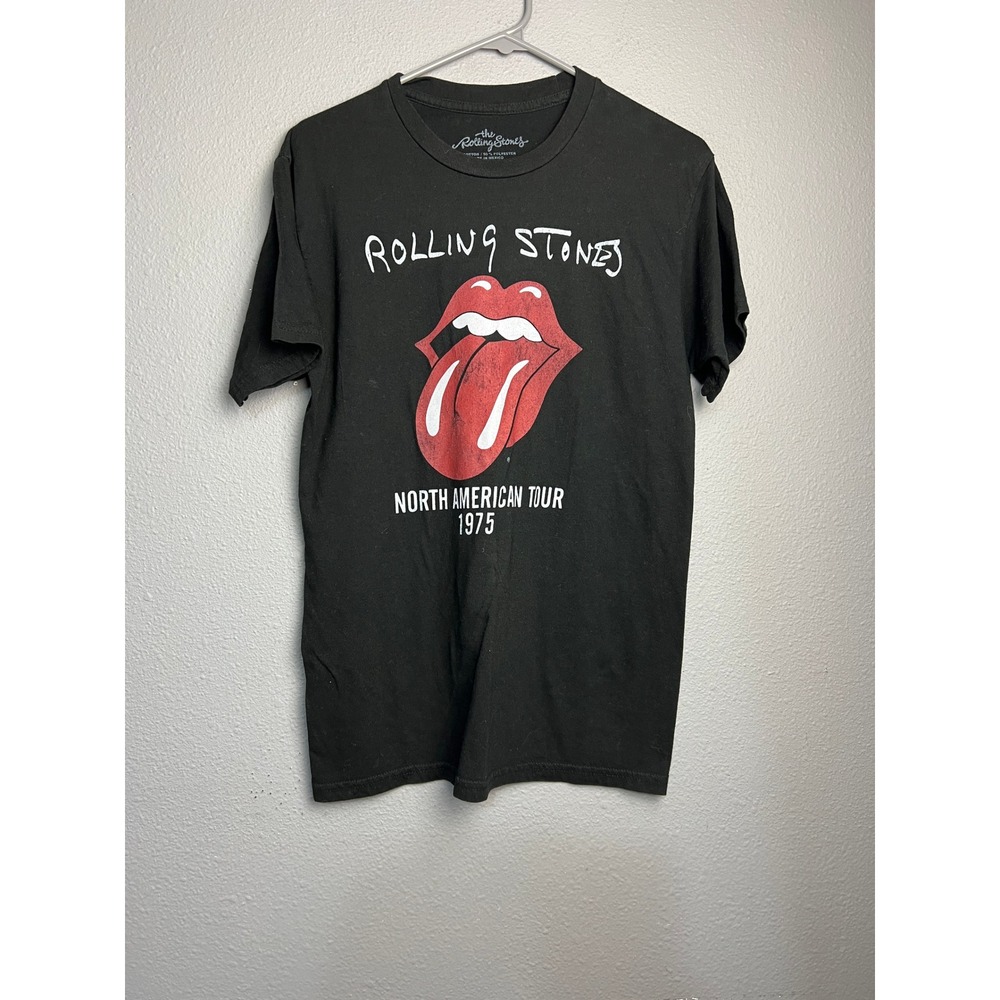 The Rolling Stones Md‎ Retro North American Tour 1975 Black Graphic T-Shirt 80's